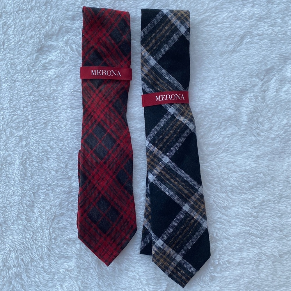 2 Men’s Merona Standard Plaid Necktie Business Casual Lot